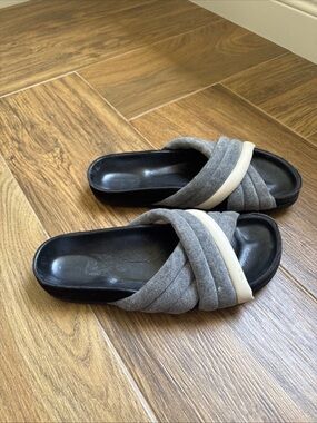 Isabel Marant Holden Leather Slide Sandal Size 39 Gray Denim White Leather Strap
